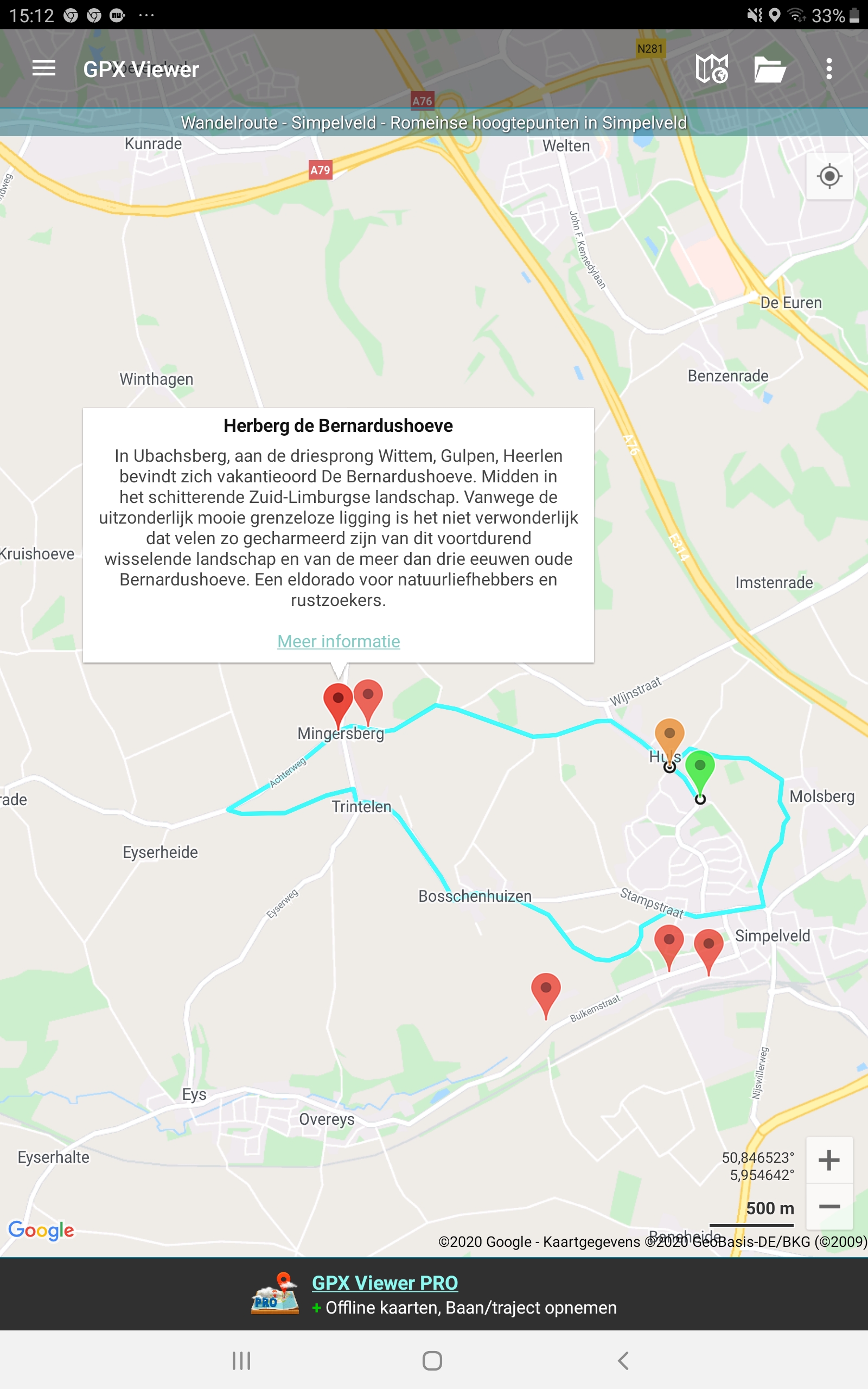 Route in GPX Viewer op Android-apparaat